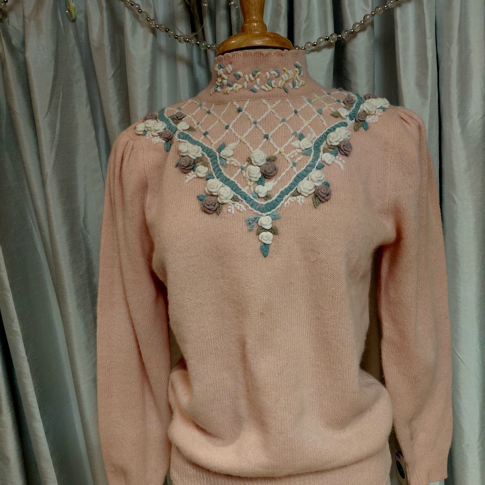 Petite Sophisticate Pink Floral Turtleneck Sweater